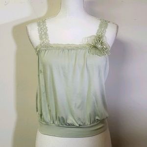 Cute Mint Green Tank w Lace Trims & Flower Detail